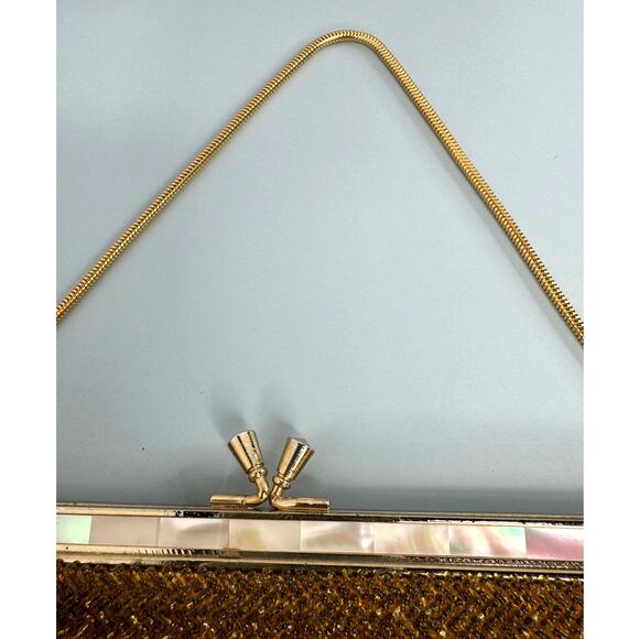 Vintage Gold Beaded Evening Bag w/Mother of Pearl Inlay - Bags By Debbie HK - Picture 3 of 8